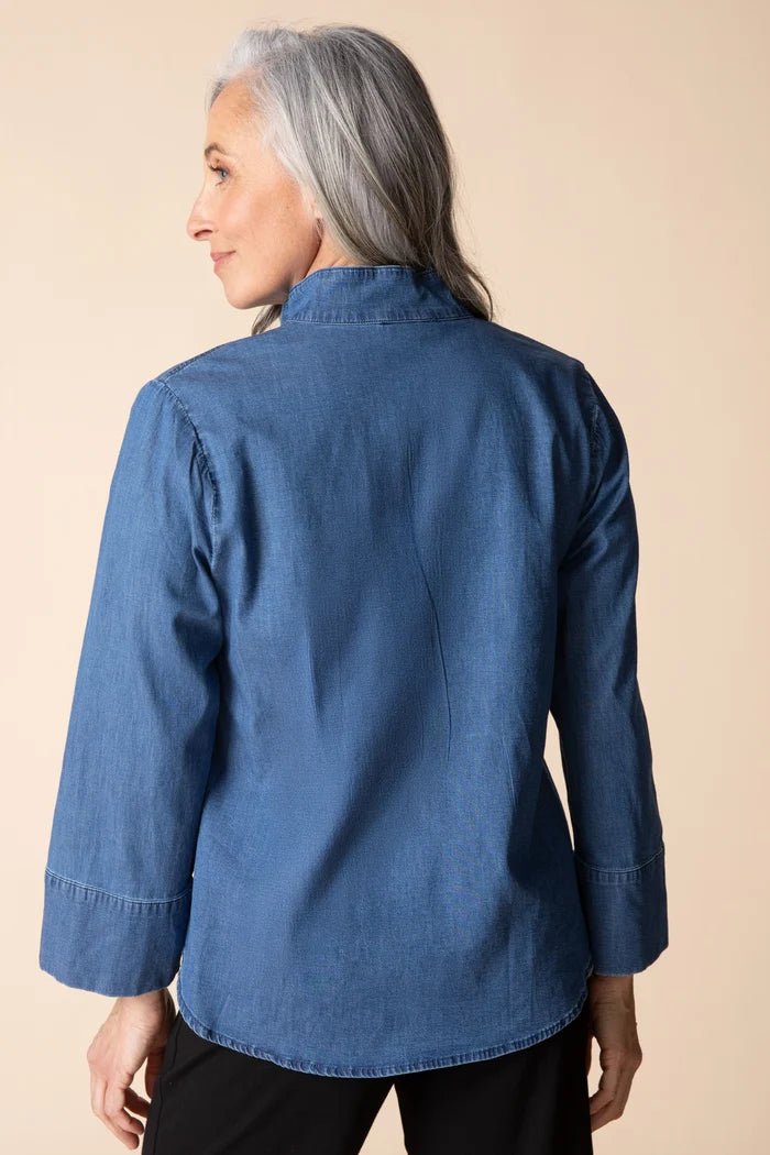 Habitat Stretch Denim Henley Top | Medium Denim - Juli's Wearable Art