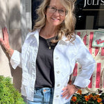 Habitat Stretch Denim “Secret Sauce” Jacket | White - Juli's Wearable Art