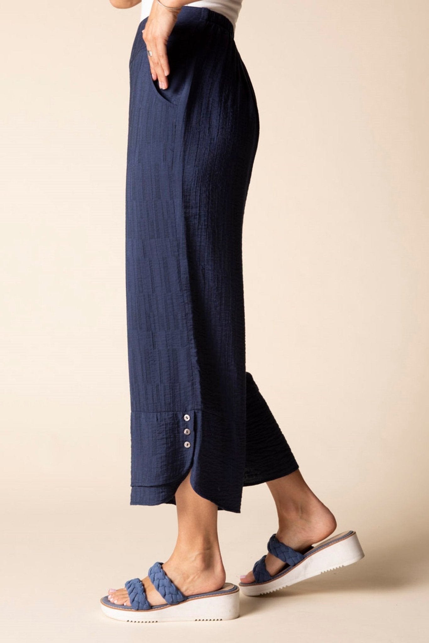 Habitat Whisper Jacquard Rayon Crop Pant | Navy - Juli's Wearable Art