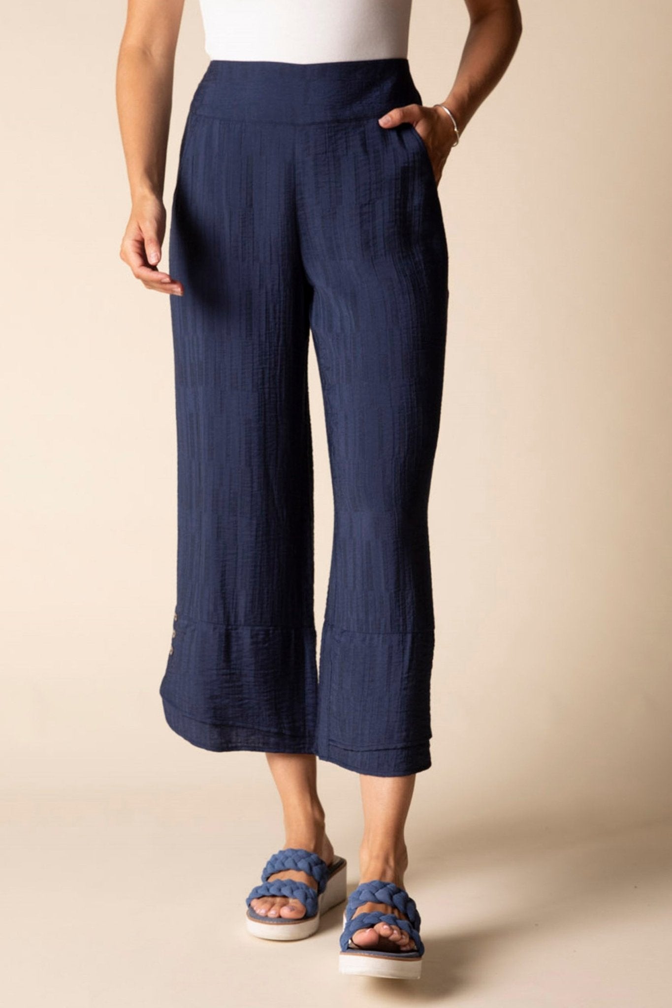 Habitat Whisper Jacquard Rayon Crop Pant | Navy