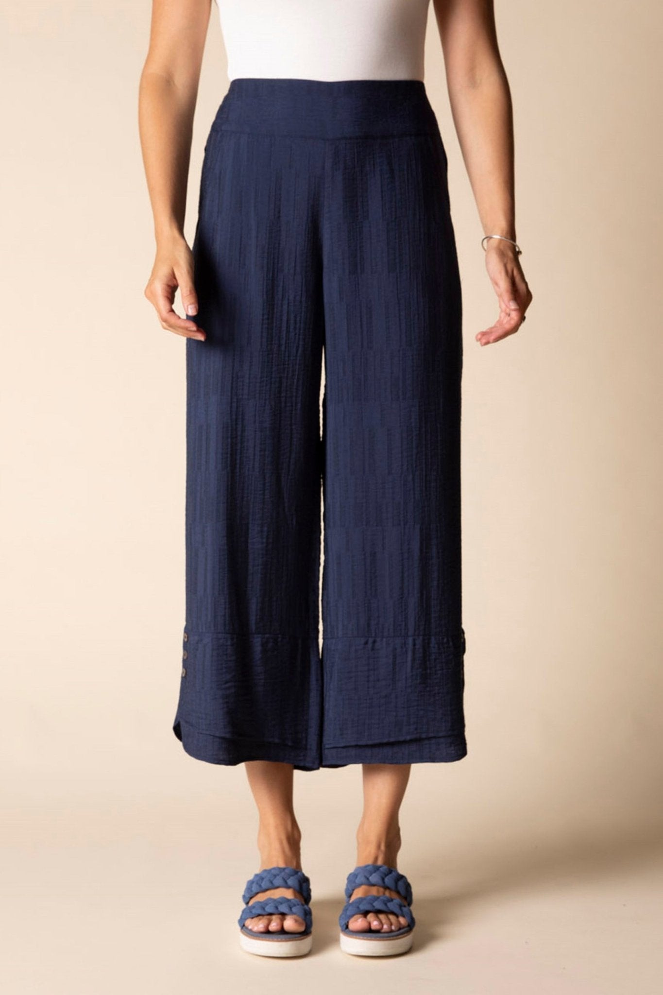 Habitat Whisper Jacquard Rayon Crop Pant | Navy