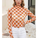 Halloween Checkerboard Mesh Mock Neck Top - Juli's Wearable Art