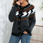 Halloween Ghost Vintage Polka Dot Knit Cardigan - Juli's Wearable Art
