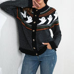 Halloween Ghost Vintage Polka Dot Knit Cardigan - Juli's Wearable Art