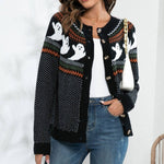 Halloween Ghost Vintage Polka Dot Knit Cardigan - Juli's Wearable Art