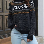 Halloween Retro Skull Ghost Jacquard Polka Dot Sweater - Juli's Wearable Art