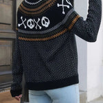 Halloween Retro Skull Ghost Jacquard Polka Dot Sweater - Juli's Wearable Art
