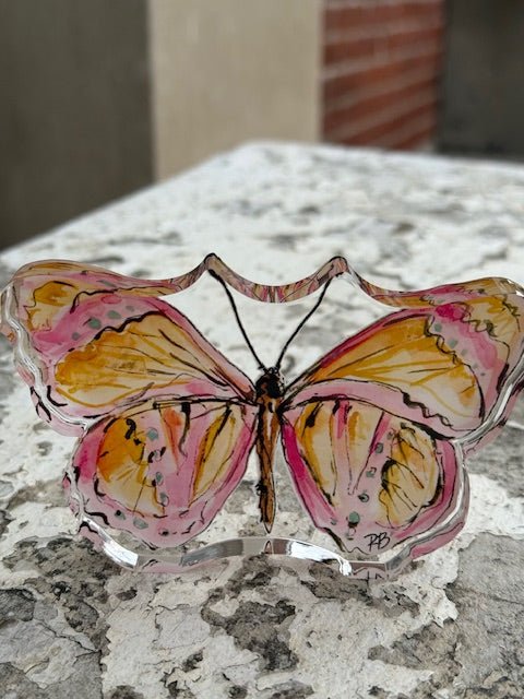 Hand painted Acrylic Art | Small Butterfly | Pink + Orange