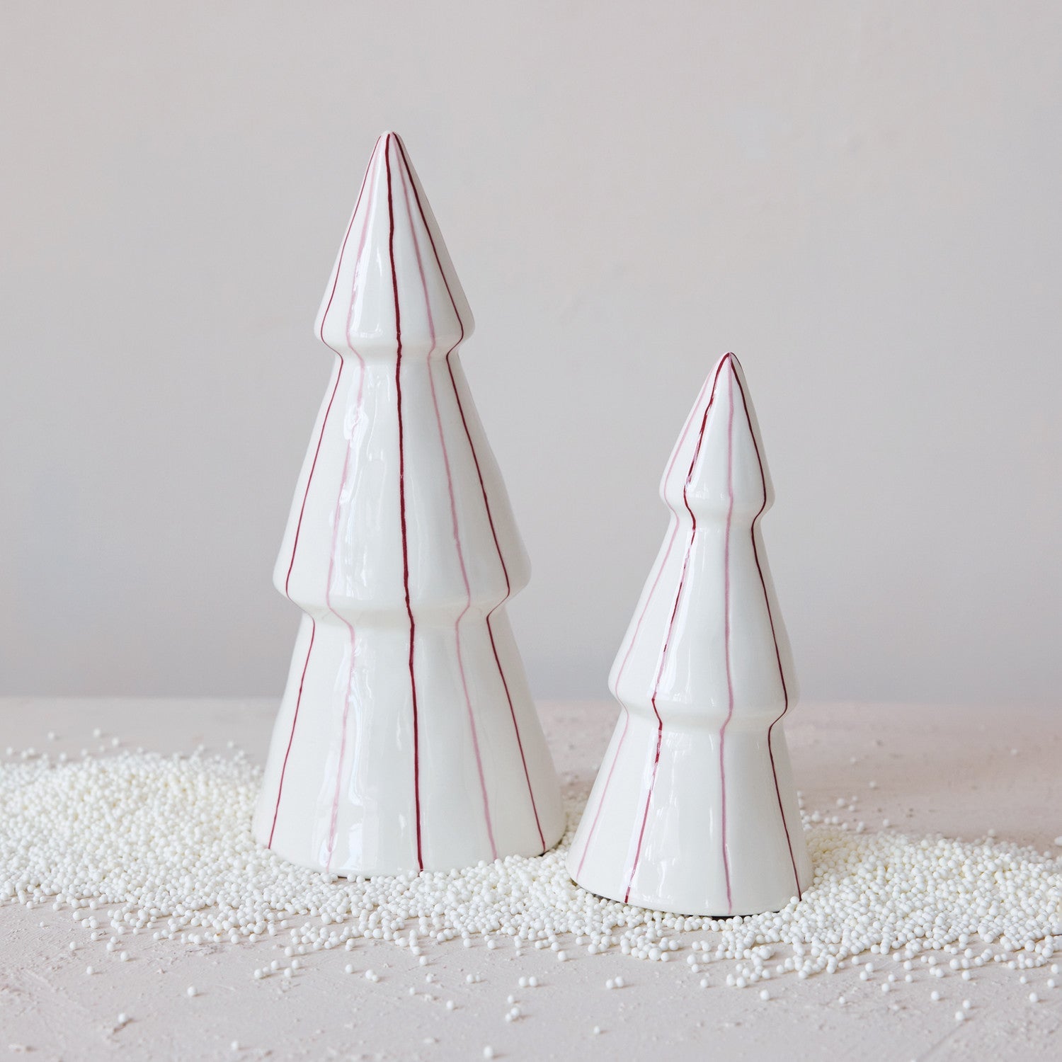 Hand-Painted Stoneware Striped Christmas Trees