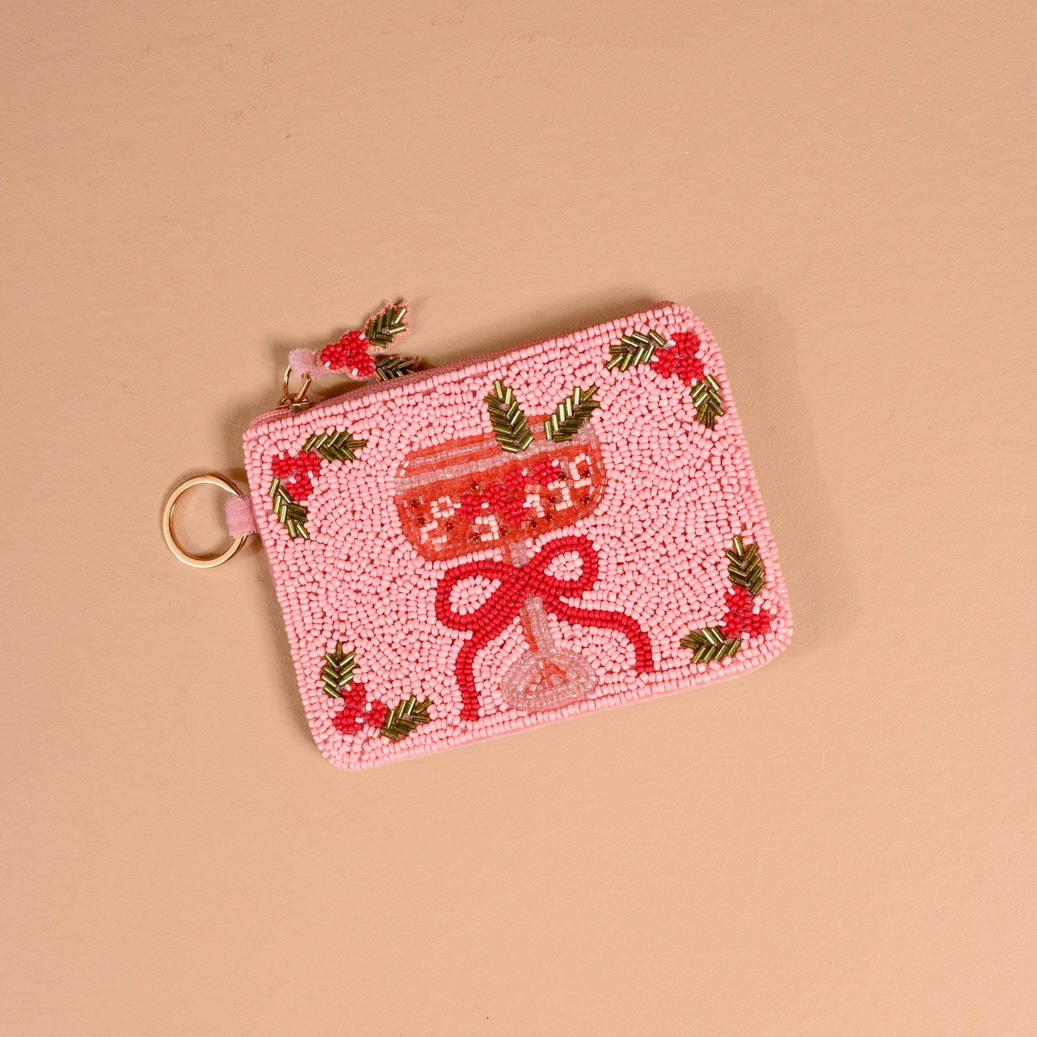 Handcrafted Beaded Pouch | Cranberry Cosmo