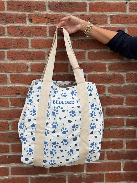 Handcrafted Canvas Tote Bag | Blue Paw Prints | Bedford