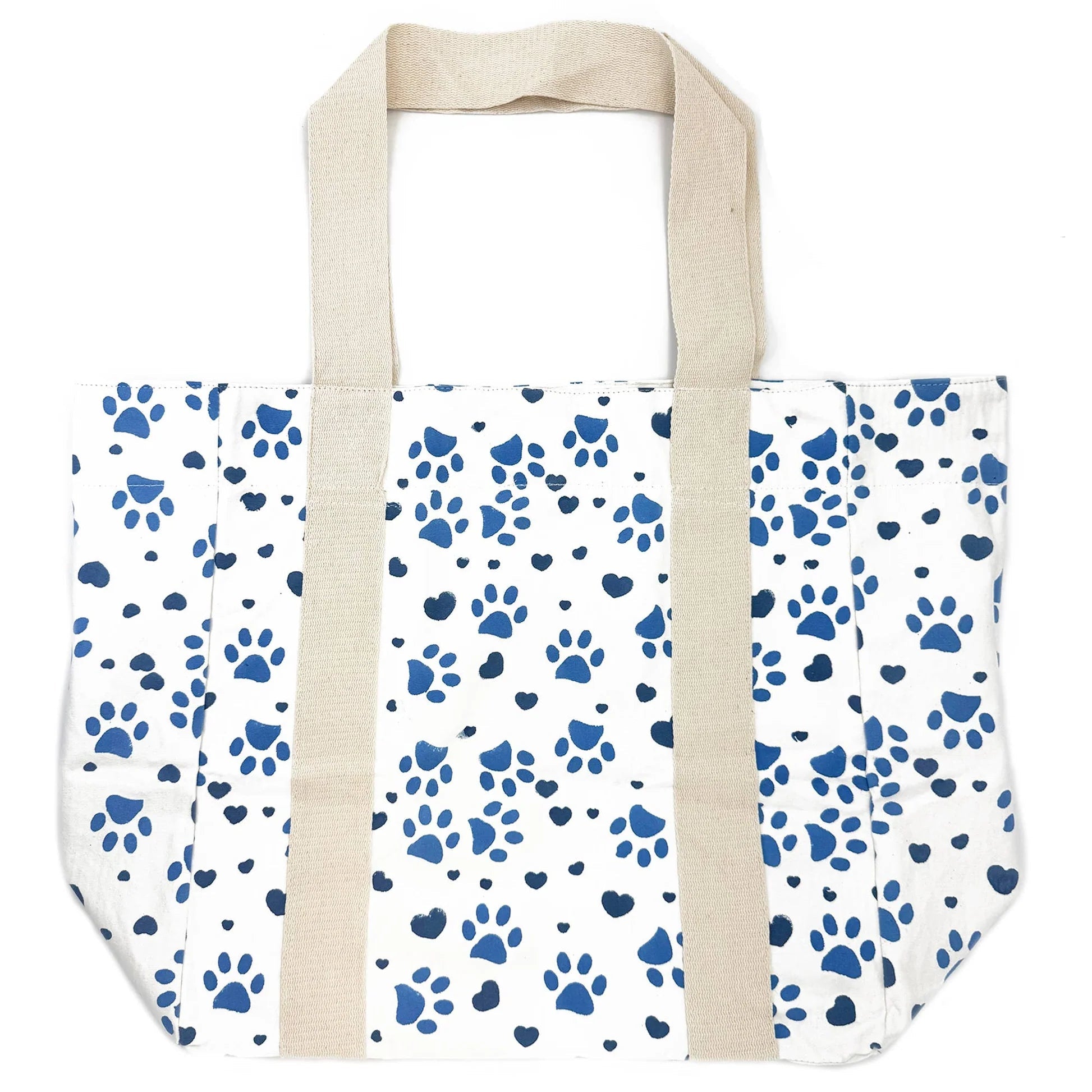 Handcrafted Canvas Tote Bag | Blue Paw Prints | Bedford - Juli's Wearable Art