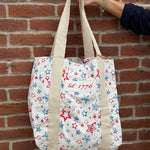 Handcrafted Canvas Tote Bag | Red & Blue Stars | Est. 1776 - Juli's Wearable Art