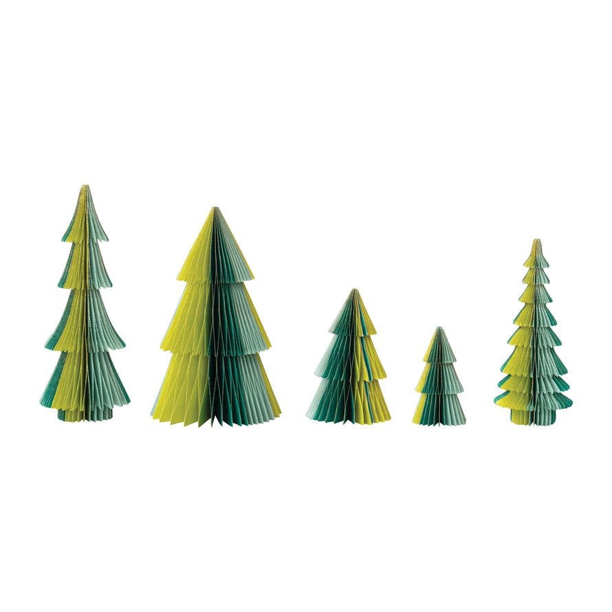 Handmade Folding Honeycomb Trees with Gold Glitter Edges, Set of 5 - Teal, Blue & Chartreuse - Juli's Wearable Art