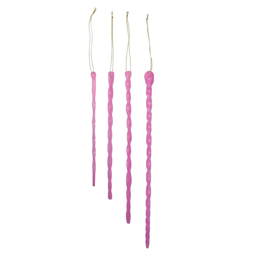 Handmade Glass Icicle Ornaments – Opaque Pink(Set of 4) - Juli's Wearable Art