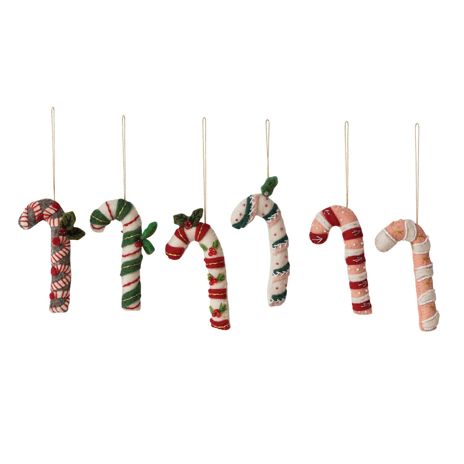 Handmade Wool Felt Candy Cane Ornaments