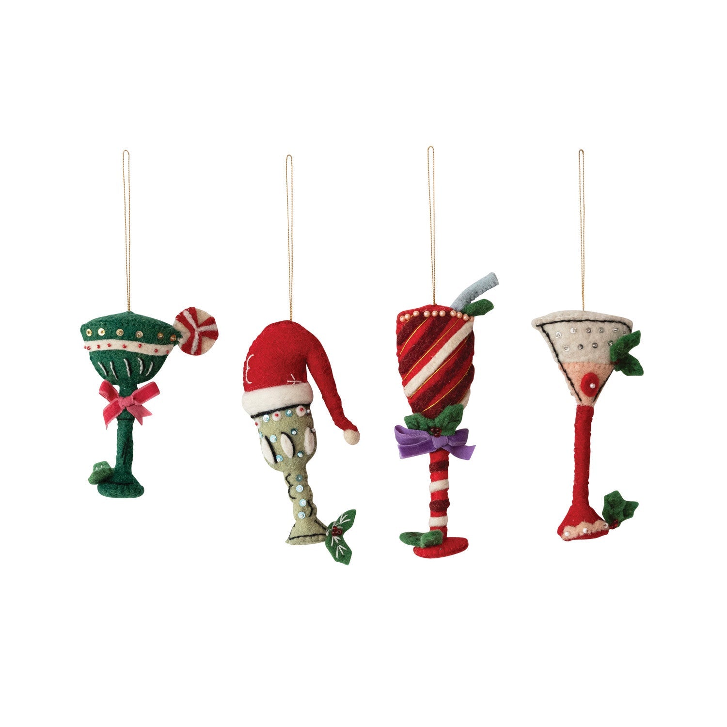 Handmade Wool Felt Holiday Cocktail Ornaments