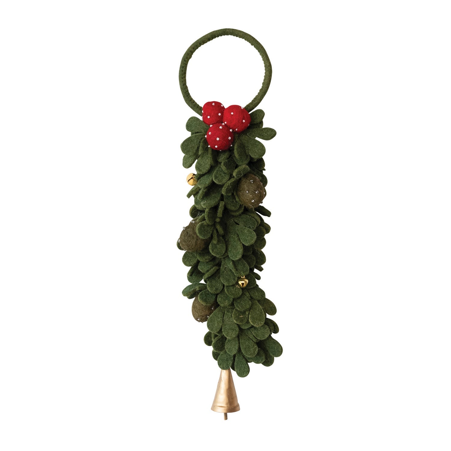 Handmade Wool Felt Leaves & Berries Door Hanger with Jingle Bells - Juli's Wearable Art