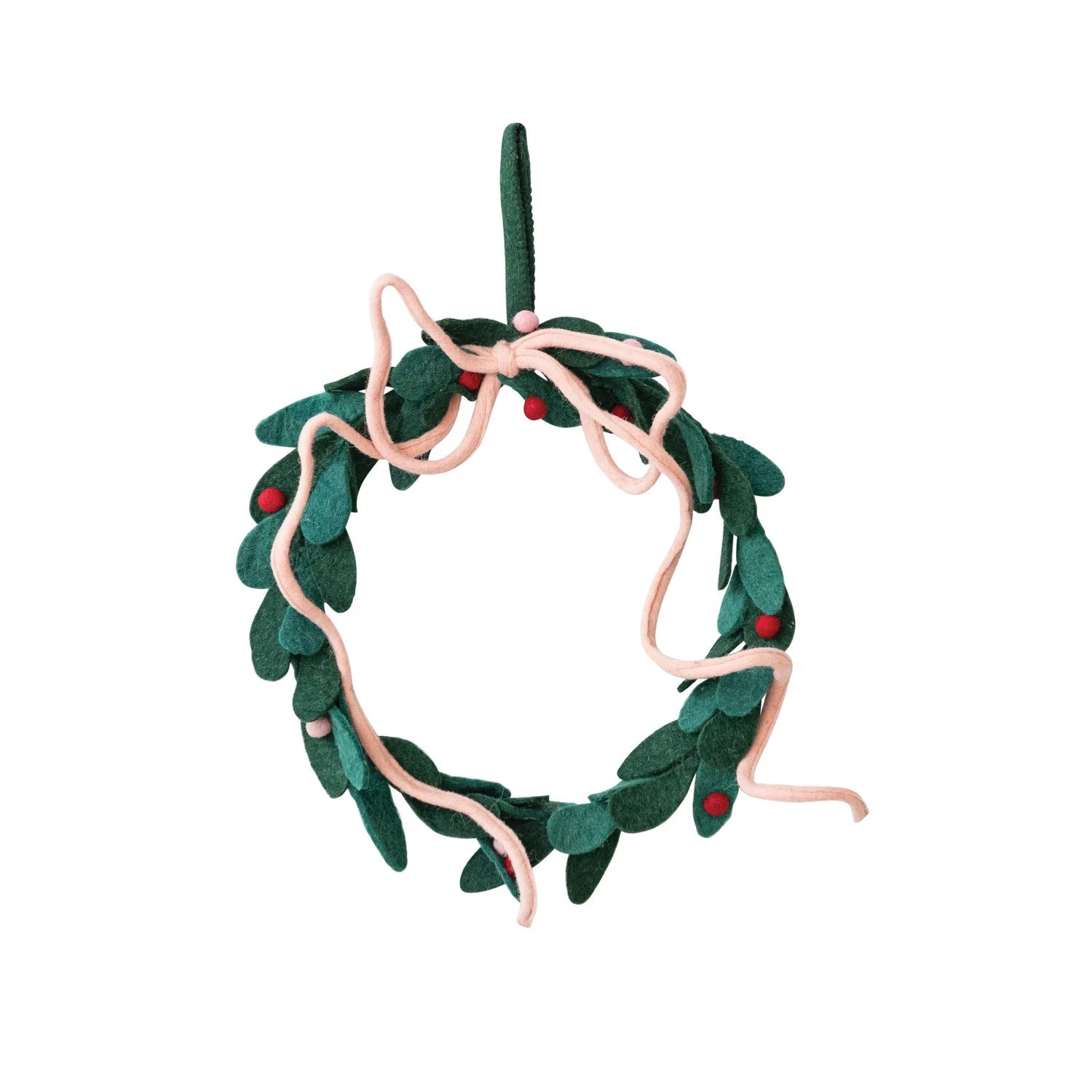 Handmade Wool Felt Leaves Wreath with Wired Bow & Berries