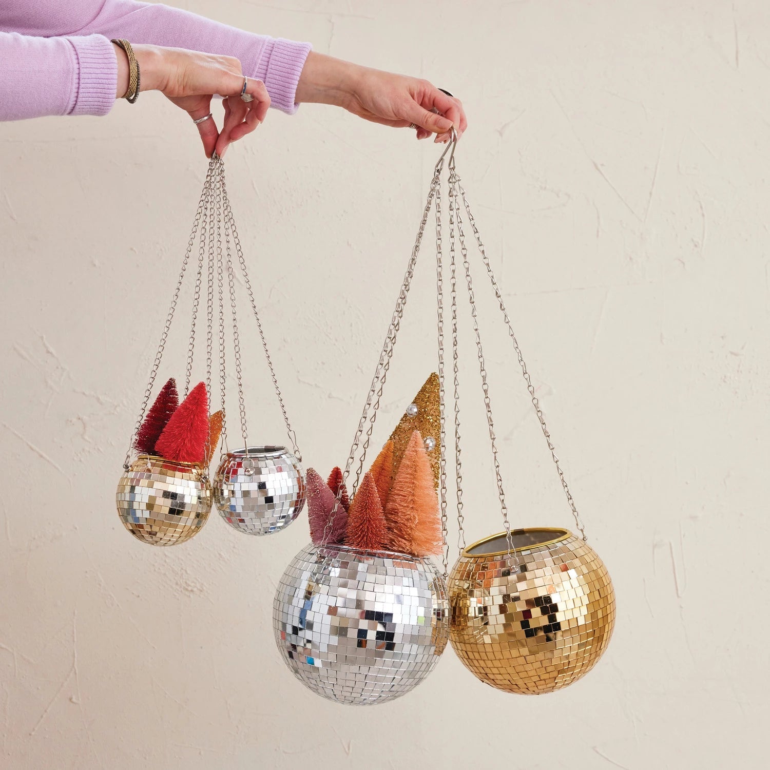 Hanging Mirrored Glass Mosaic Ball Planter – Silver Finish - Juli's Wearable Art