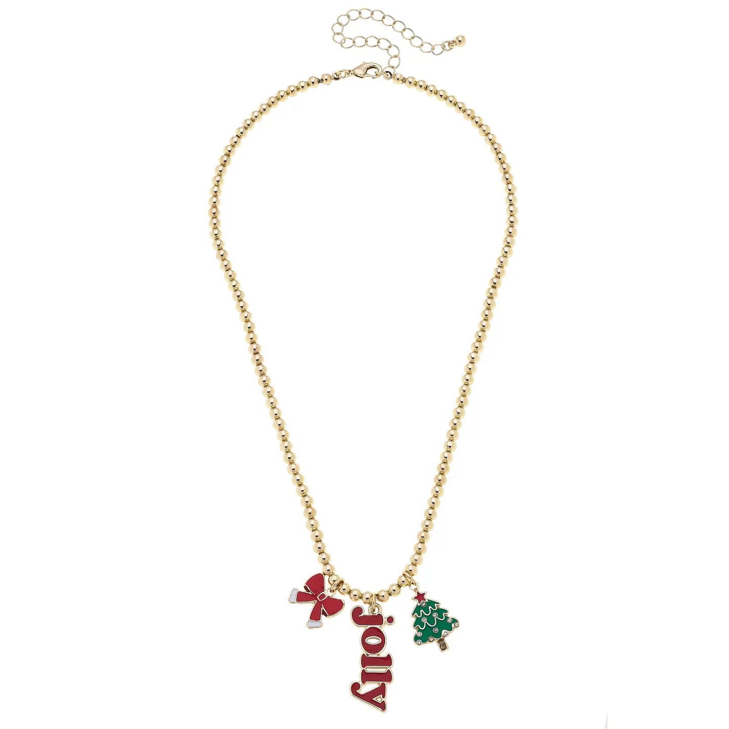 Holly Jolly Ball Bead Necklace – Shiny Gold - Juli's Wearable Art