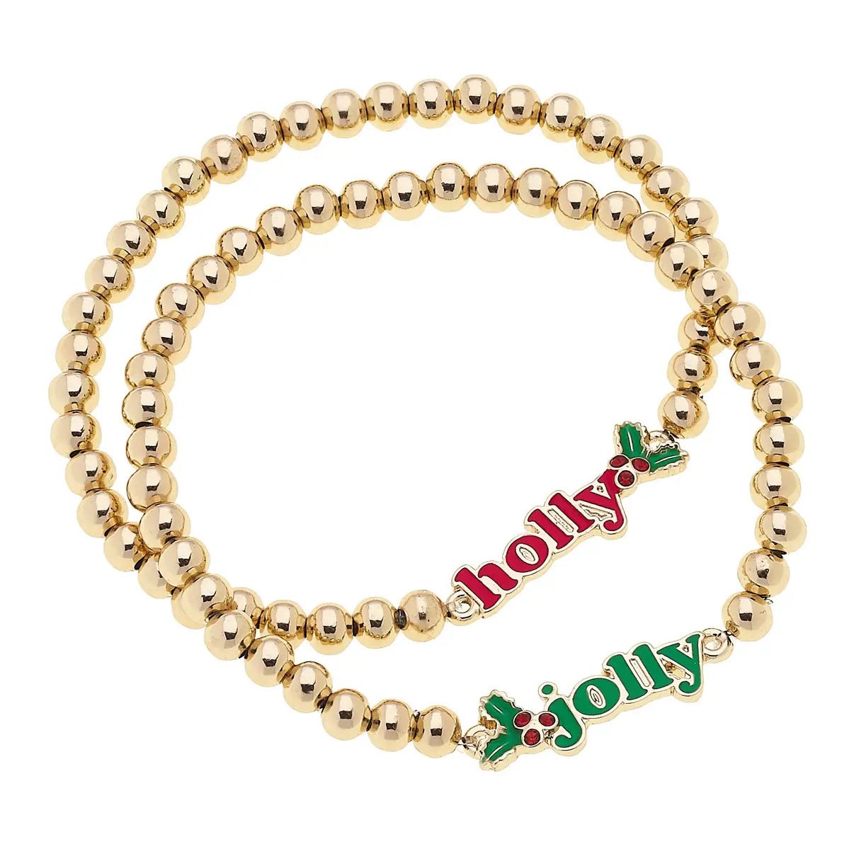 Holly Jolly Ball Bead Stretch Bracelet Set of 2 - Juli's Wearable Art