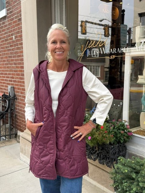 Hooded Quilted Long Vest | Fig
