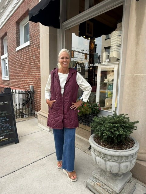 Hooded Quilted Long Vest | Fig - Juli's Wearable Art