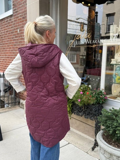 Hooded Quilted Long Vest | Fig