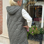 Hooded Quilted Long Vest | Olive - Juli's Wearable Art