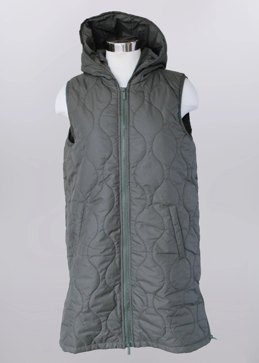 Hooded Quilted Long Vest | Olive - Juli's Wearable Art
