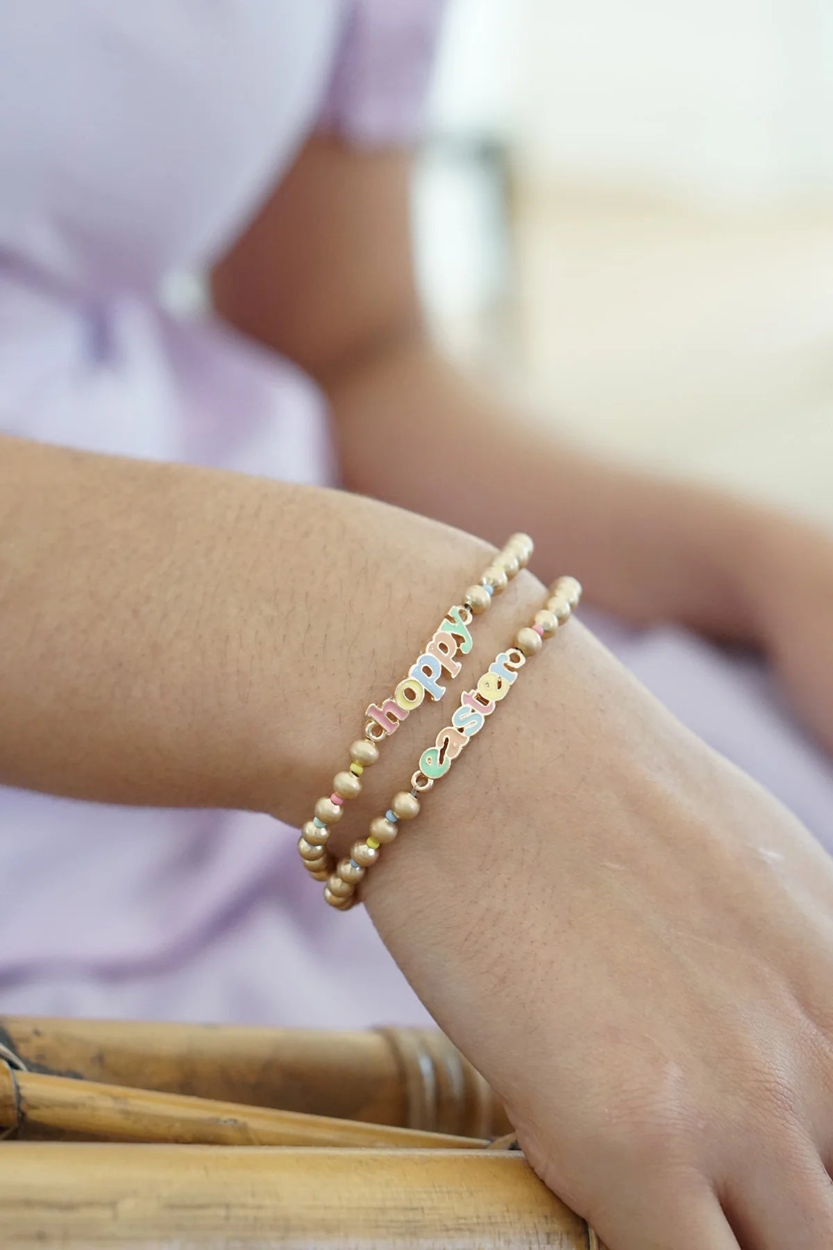 Hoppy Easter Pastel Ball Bead Stretch Bracelet Set of 2 - Juli's Wearable Art