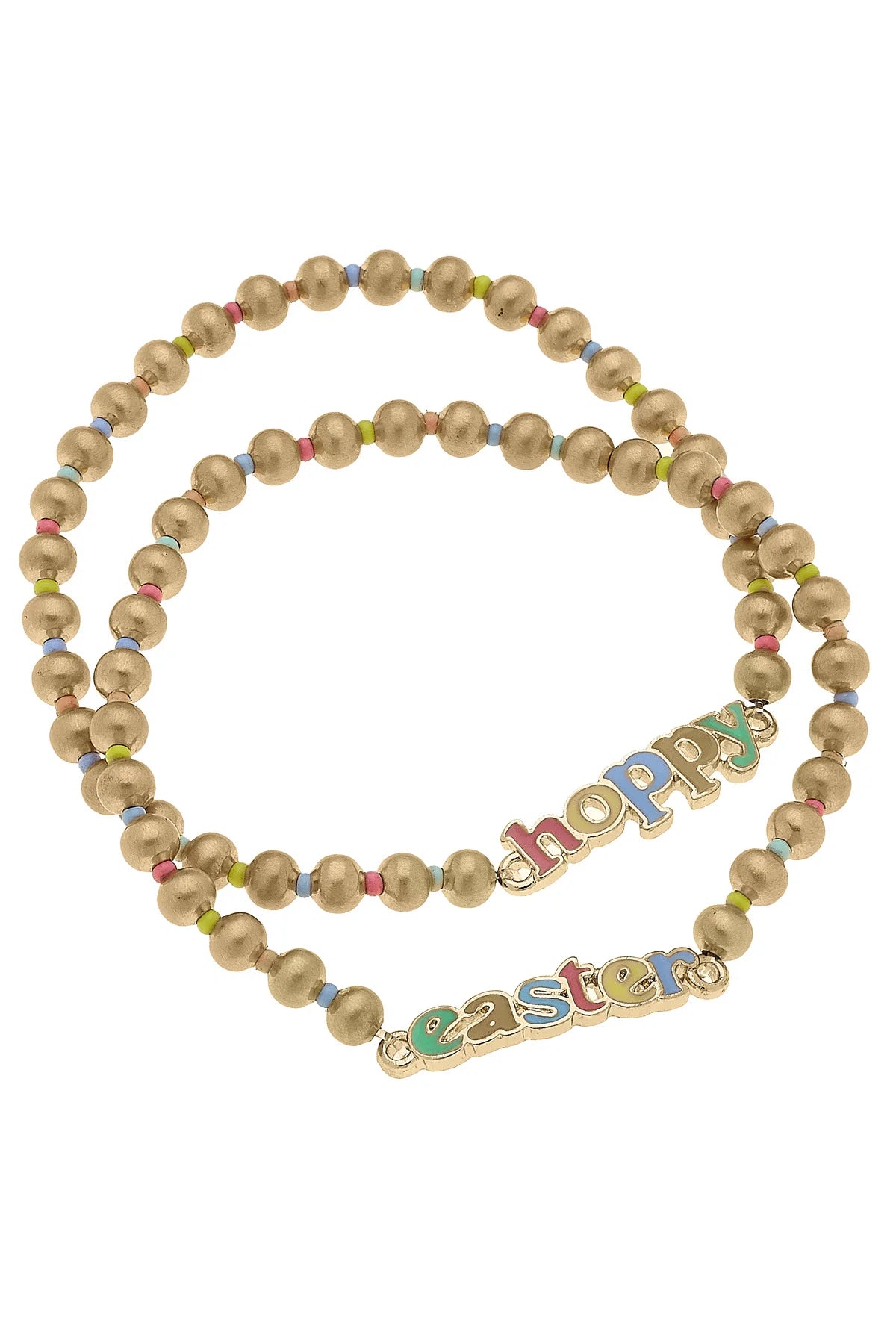 Hoppy Easter Pastel Ball Bead Stretch Bracelet Set of 2 - Juli's Wearable Art