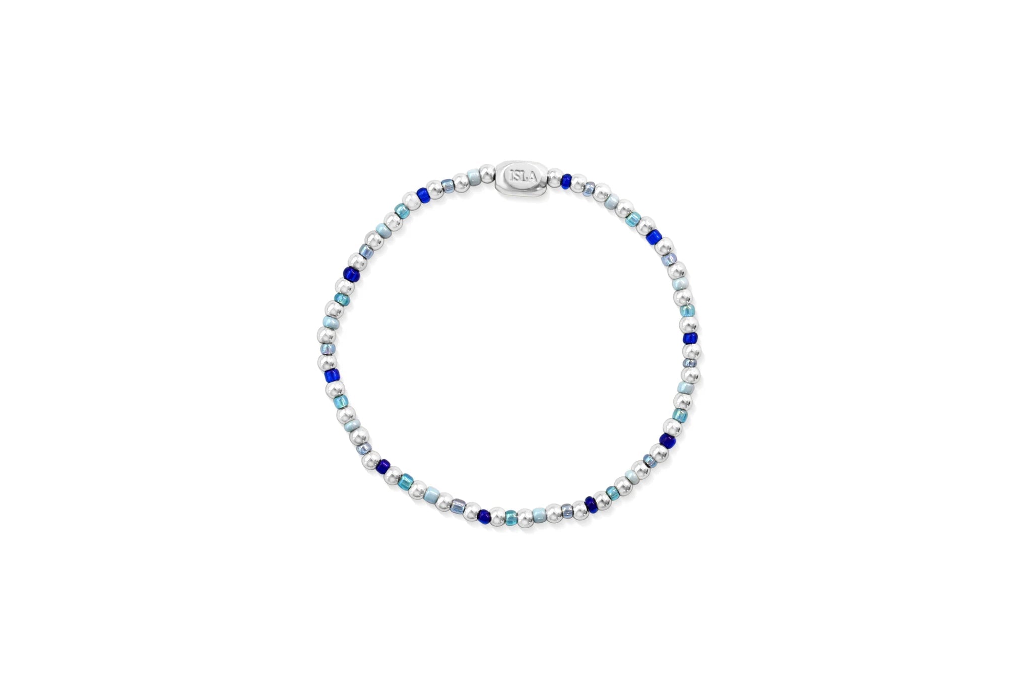 ISLA 24/7 Stretch Bracelet | “All Around” | Steel Multi Bella Blues Seed Bead - Juli's Wearable Art