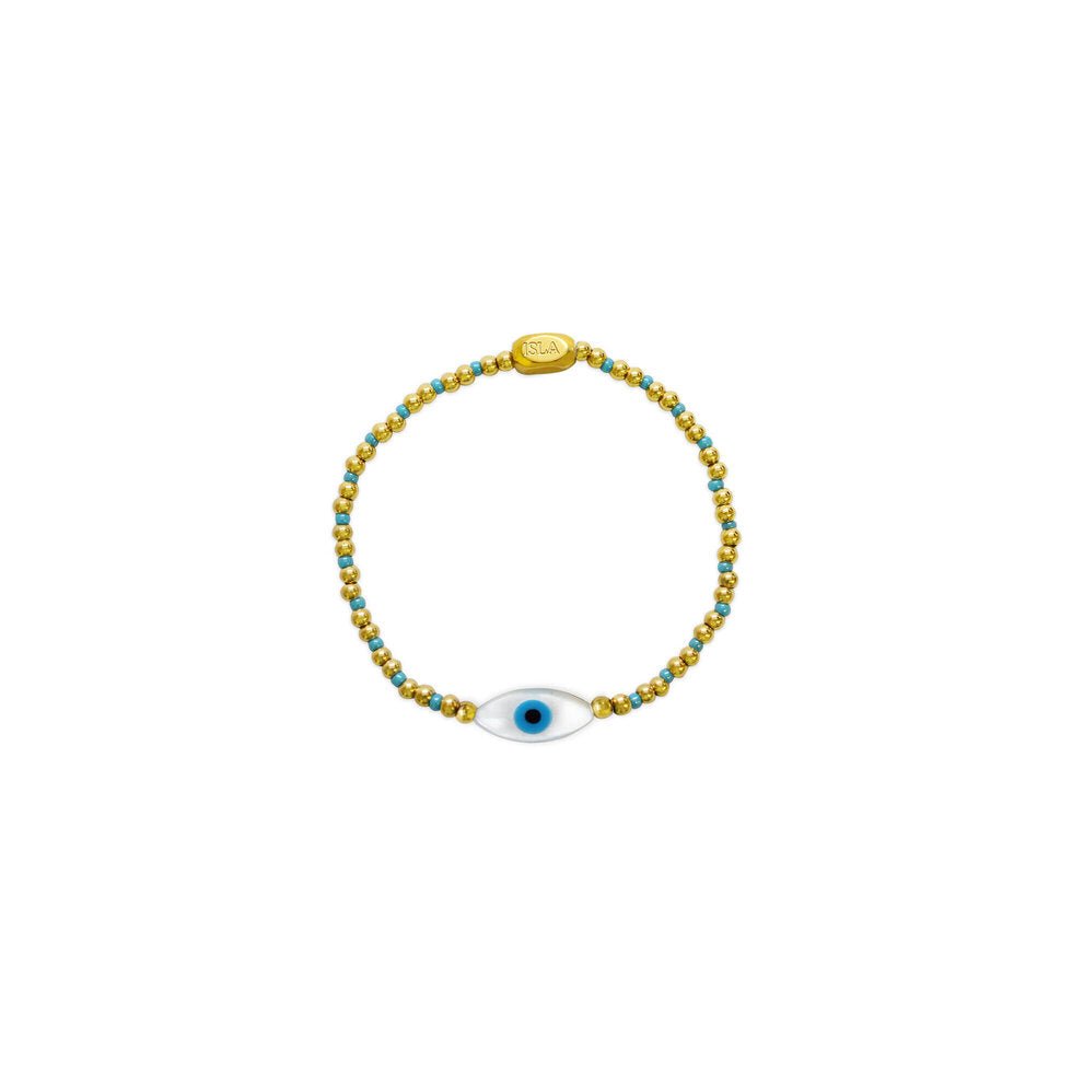 ISLA 24/7 Stretch Bracelet | Aqua Azure | MOP Evil Eye - Juli's Wearable Art