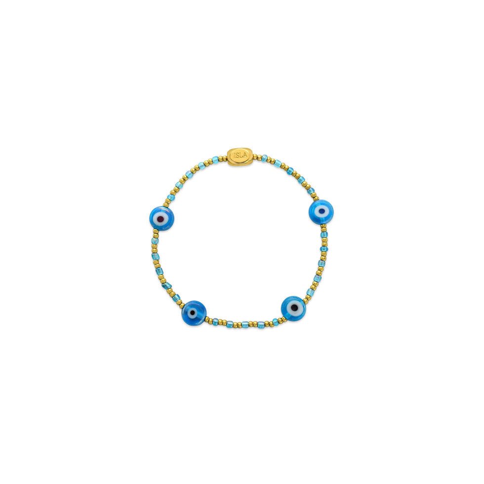 ISLA 24/7 Stretch Bracelet | Pop of Color “Here and There” | Aqua Azure Evil Eye - Juli's Wearable Art