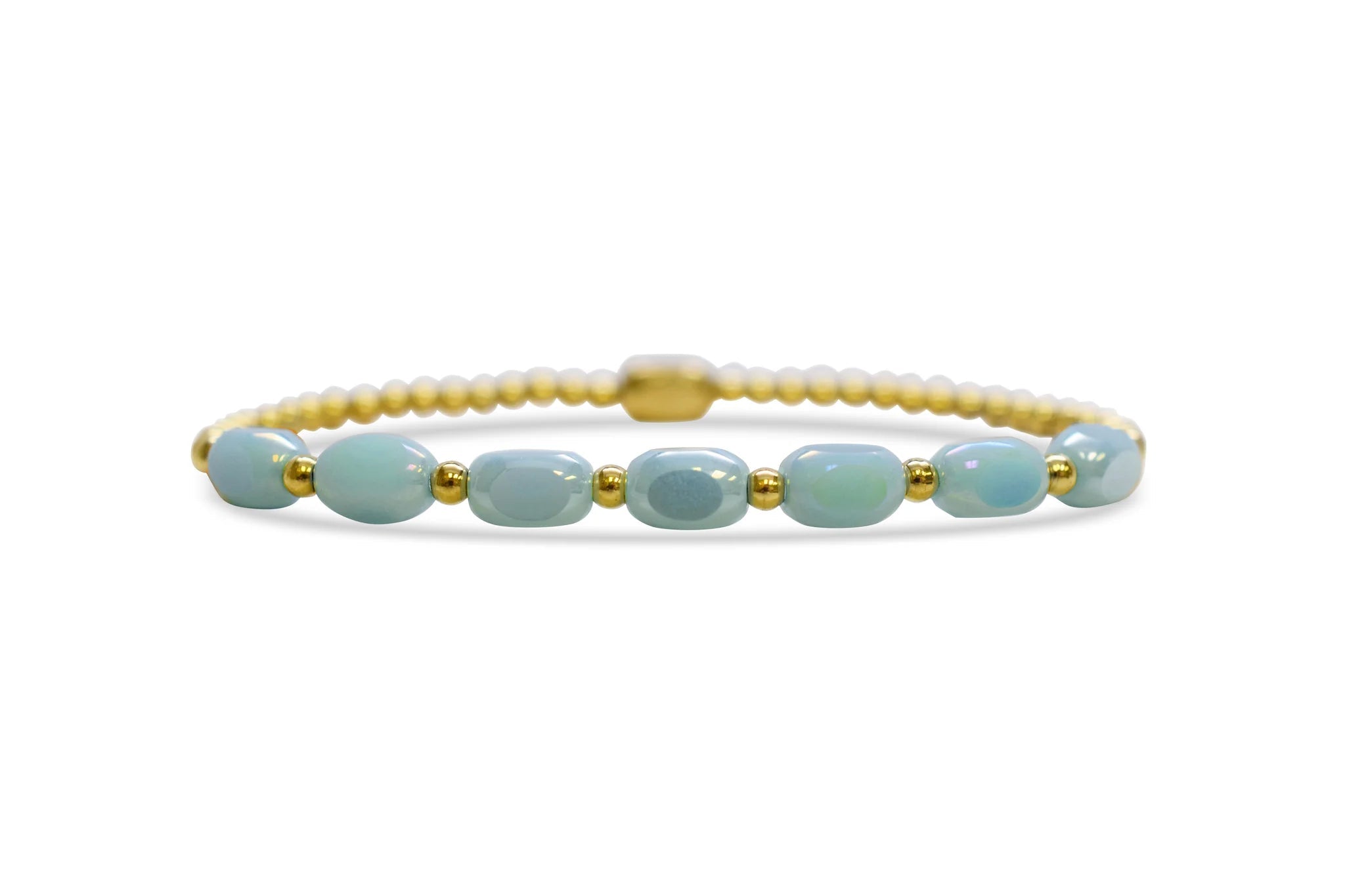 ISLA 24/7 Stretch Bracelet | Pop of Color “Meet me Halfway” | Gold Blue Sky - Juli's Wearable Art