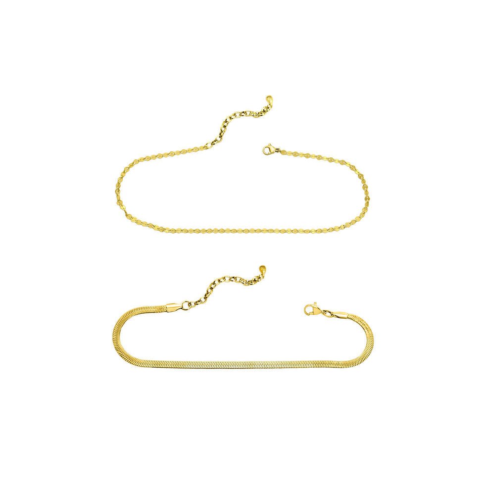 ISLA "Here's The Skinny" 2-Pack Anklets | Mirror + Snake Chain | Gold