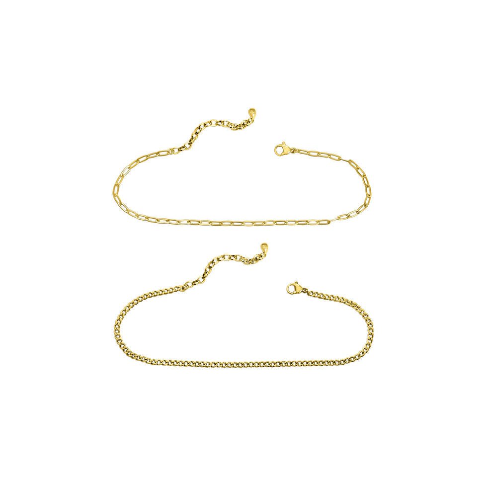 ISLA "Here's The Skinny" 2-Pack Anklets | Paper Clip and Curb Chain | Gold