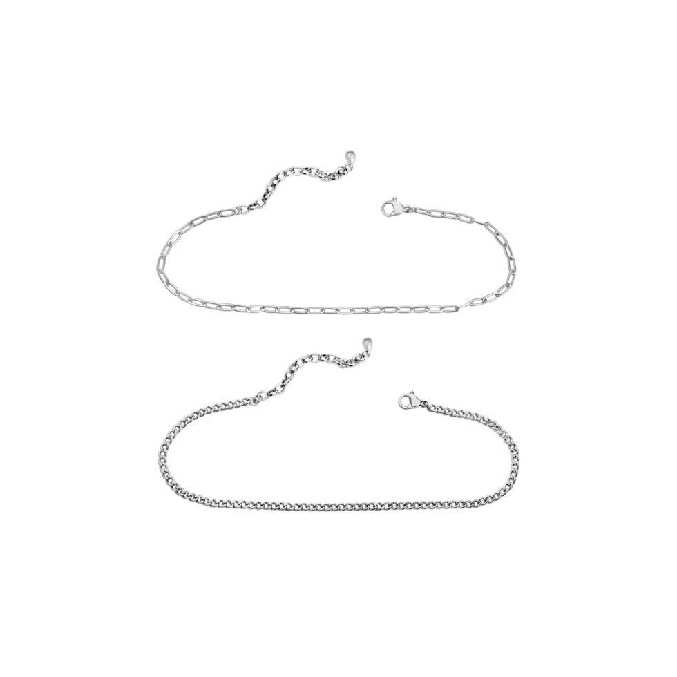 ISLA "Here's The Skinny" 2-Pack Anklets | Paper Clip & Curb Chain | Steel