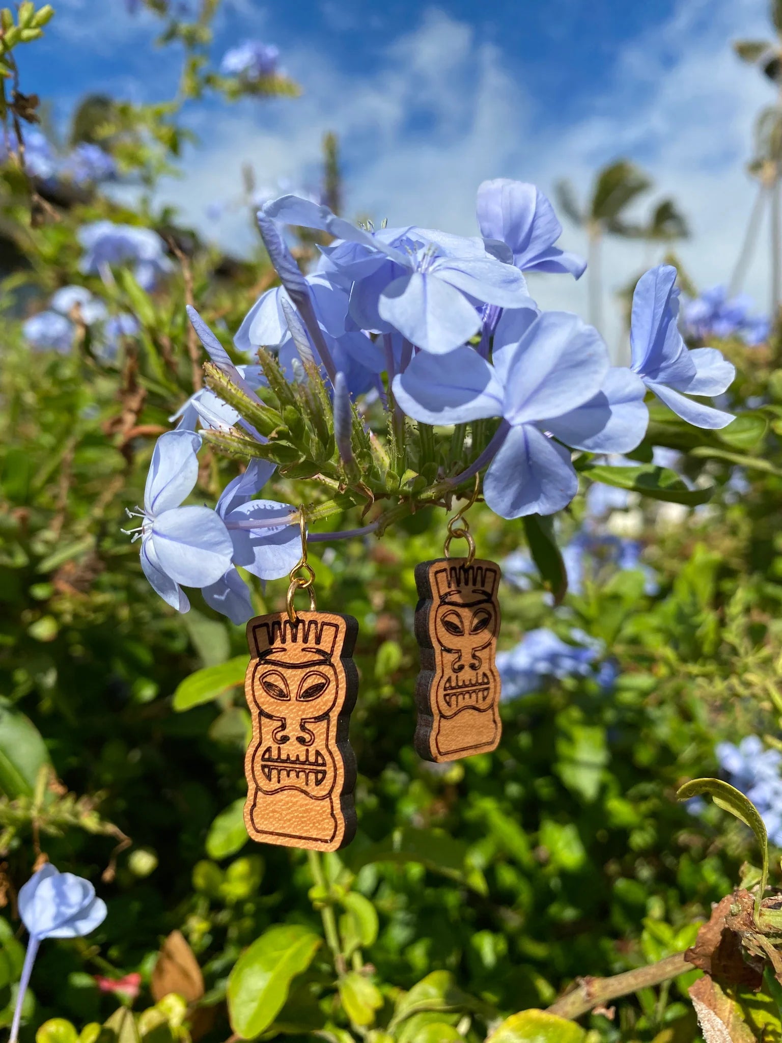 "Island Time" Tiki Wood Earrings