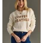 Ivory Knit “Coffee Weather” Sweater - Juli's Wearable Art