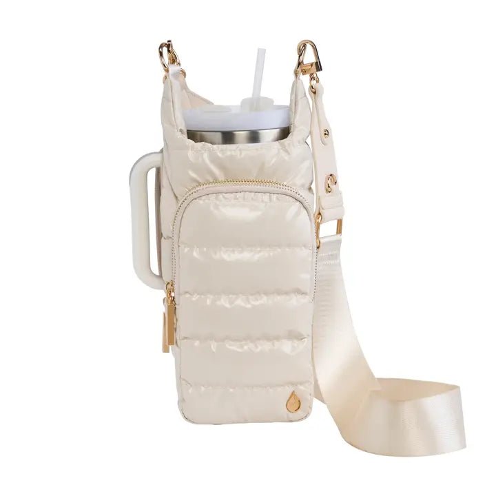 Ivory Lacquer Hydrobag® Handle with Solid Vegan Leather Trimmed Strap - Juli's Wearable Art