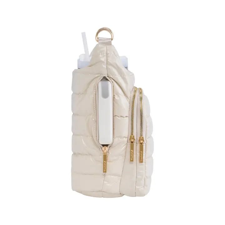 Ivory Lacquer Hydrobag® Handle with Solid Vegan Leather Trimmed Strap - Juli's Wearable Art