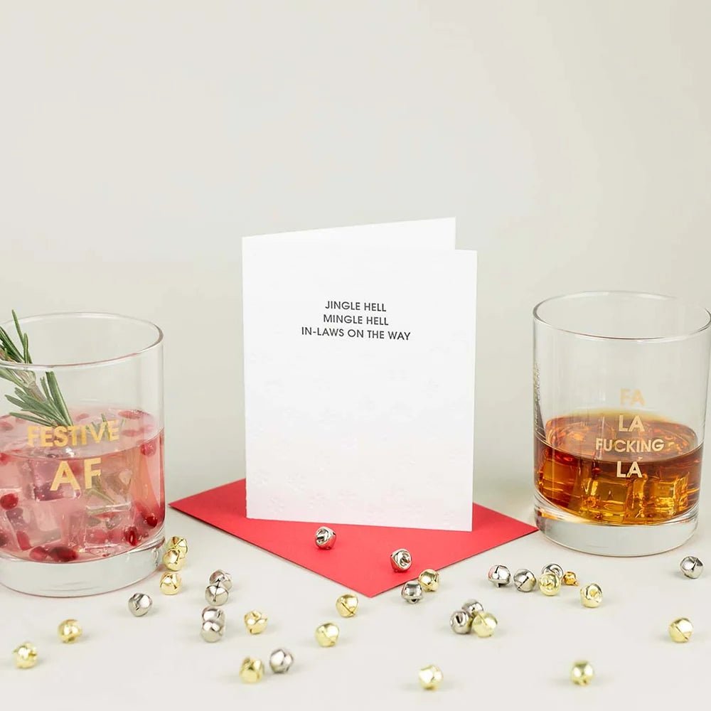 Jingle Hell, Mingle Hell, In-Laws On The Way | Letterpress Card