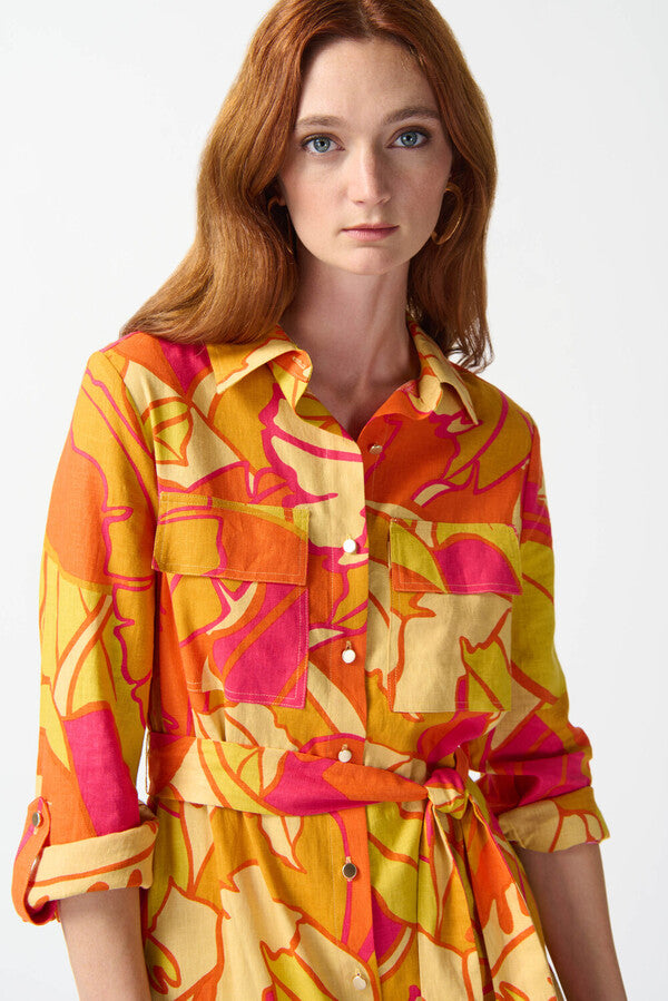 JOSEPH RIBKOFF Tropical Print Shirt Dress