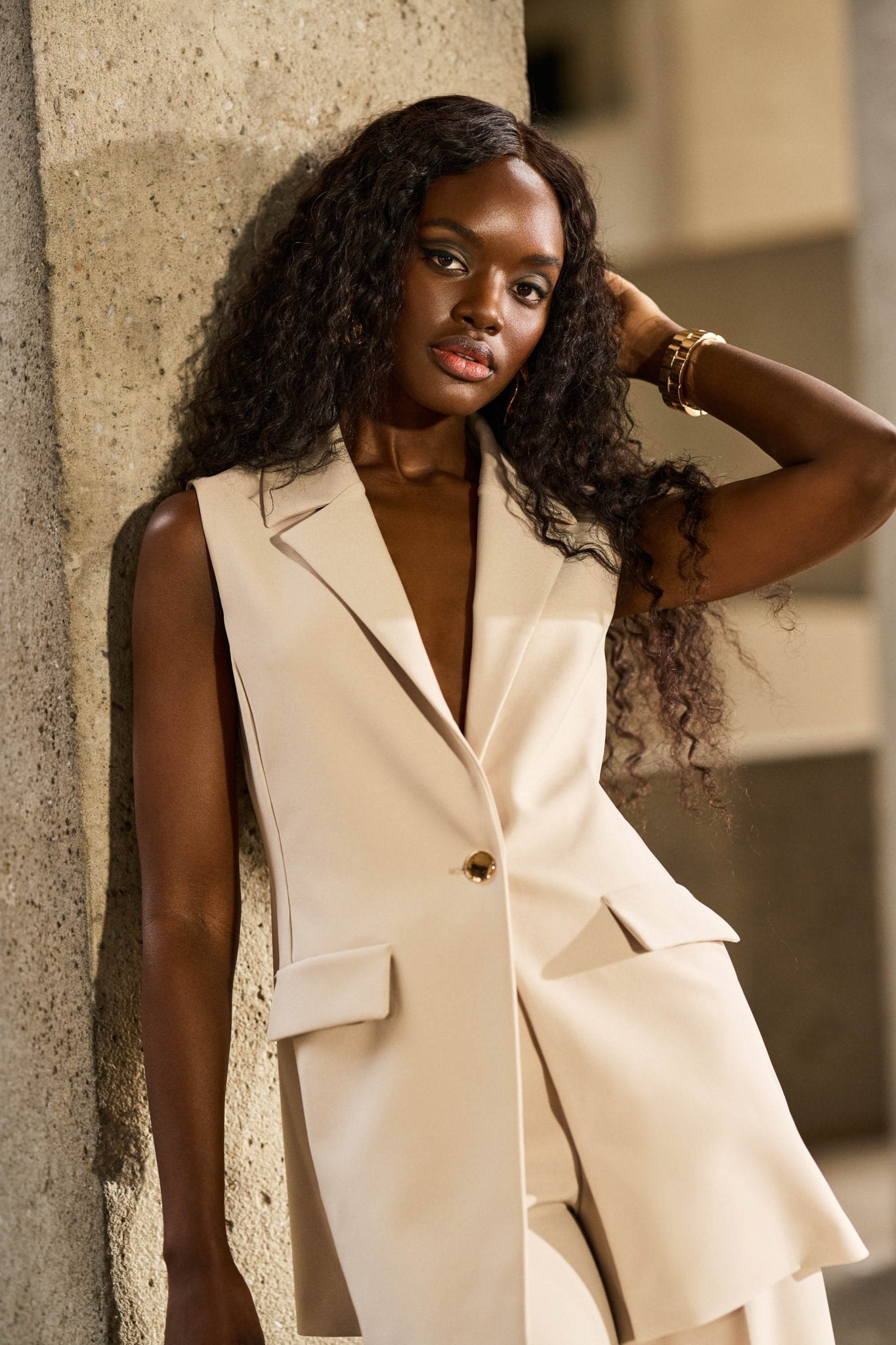 L'Or SleevelessCoatDress ベージュlaubeblanc Sleeveless Coat Dress – L'AUBE BLANC