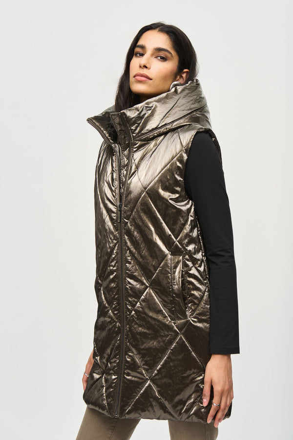 JOSEPH RIBKOFF Hooded Quilted Oversized Vest