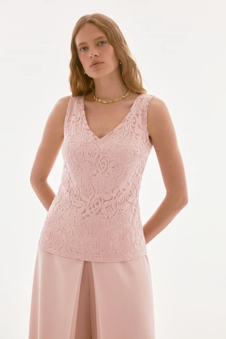Joseph Ribkoff Signature Stretch Lace V-Neck Camisole – Quartz