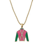 Justify Jockey Silk Enamel Pendant Necklace in Pink and Green - Juli's Wearable Art